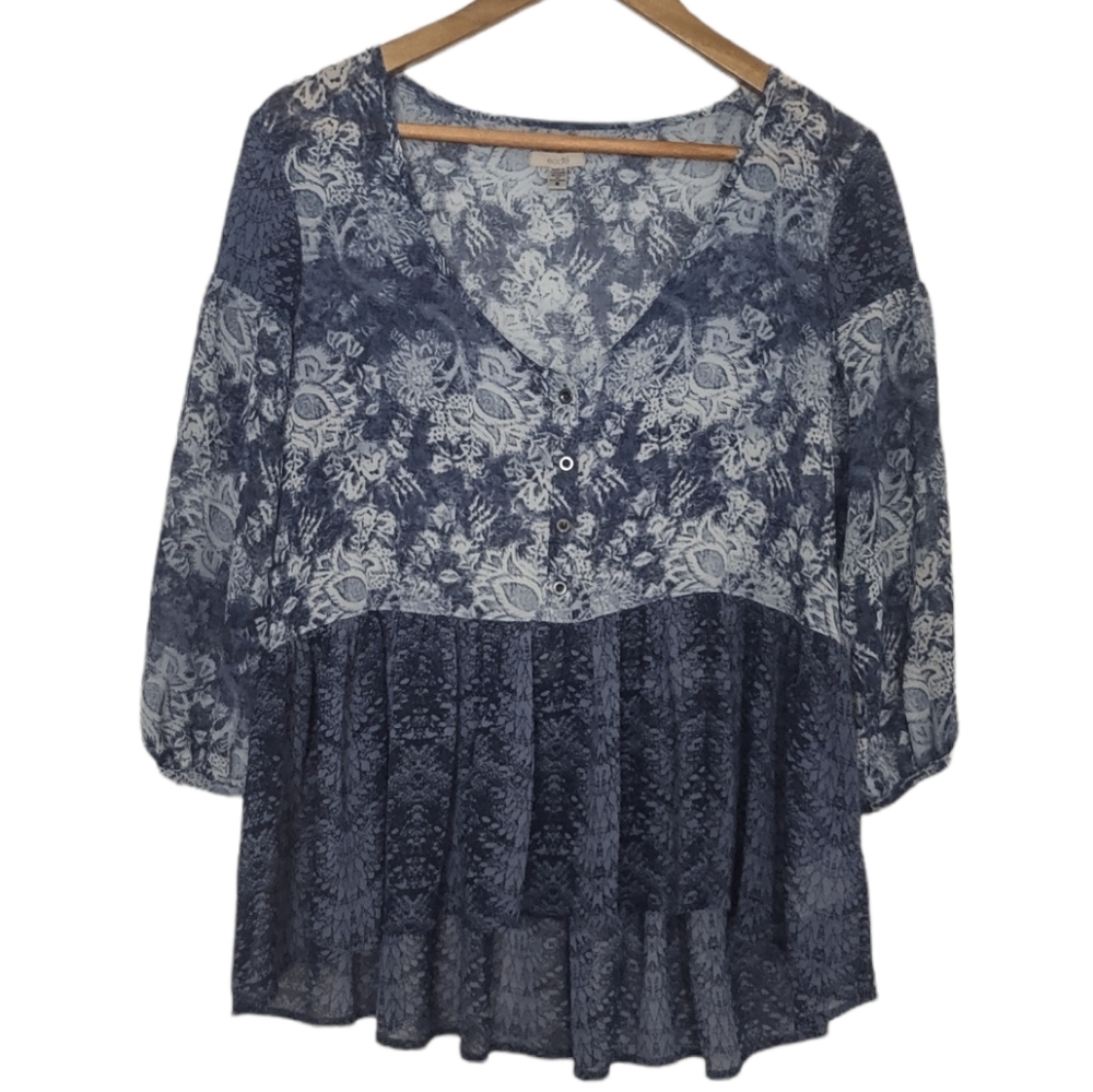 Ecote Floral Print Peasant Flowy Boho Top Size S